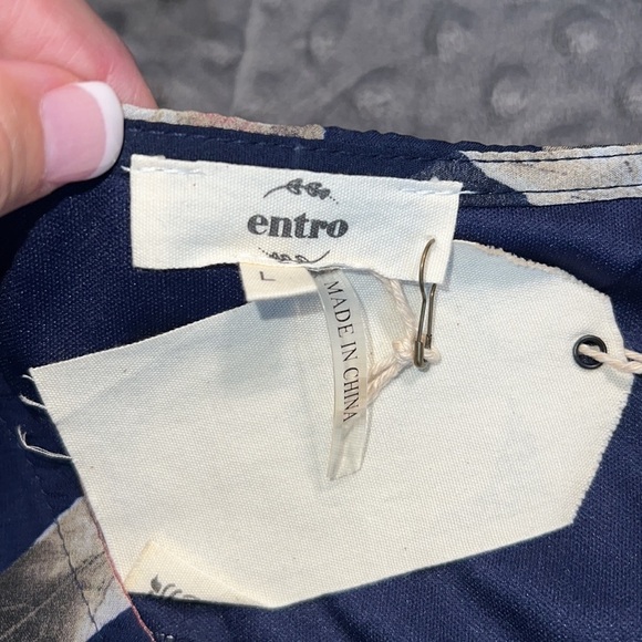 ENTRO large womens feather print ruched empire waist with lavender velvet trim - Picture 6 of 14